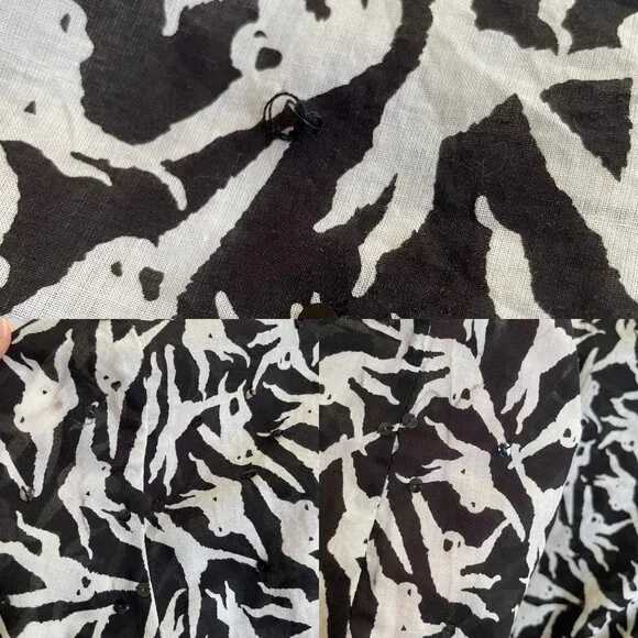 TORY BURCH Women's Black & White Monkey Print Sequins V-Neck Cotton Blouse Sz 0 - Picture 7 of 8